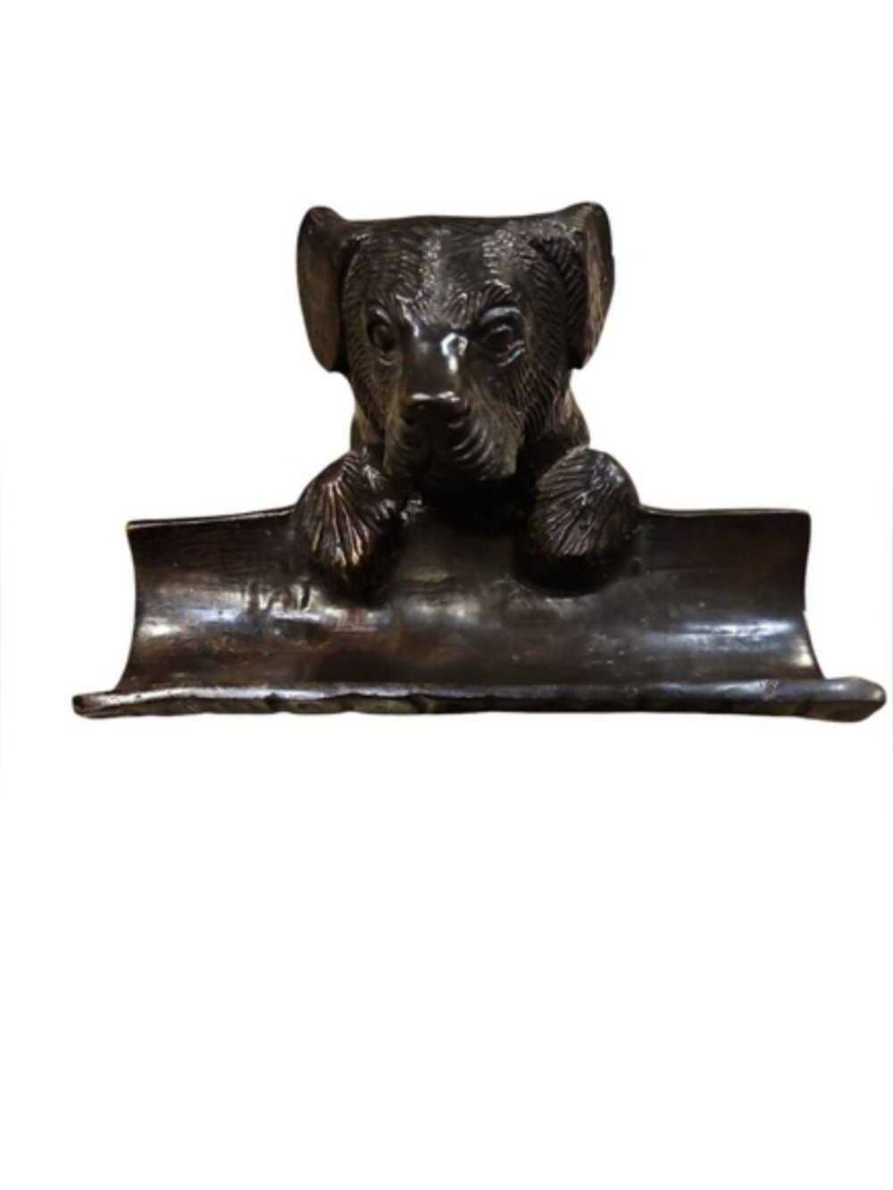 Novelty Dog Cast Metal Office Desk Top Business Card Pen Holder 6.5"